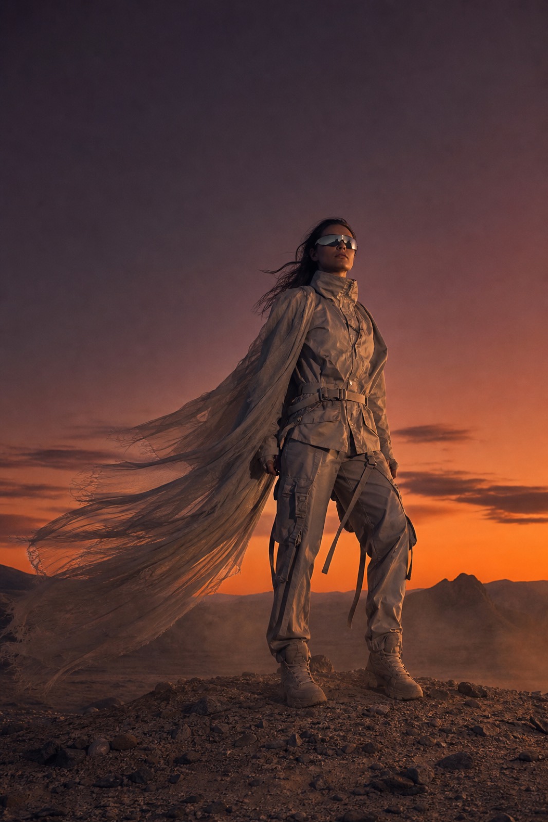 Desert Futurist — chrome and sand under a long horizon